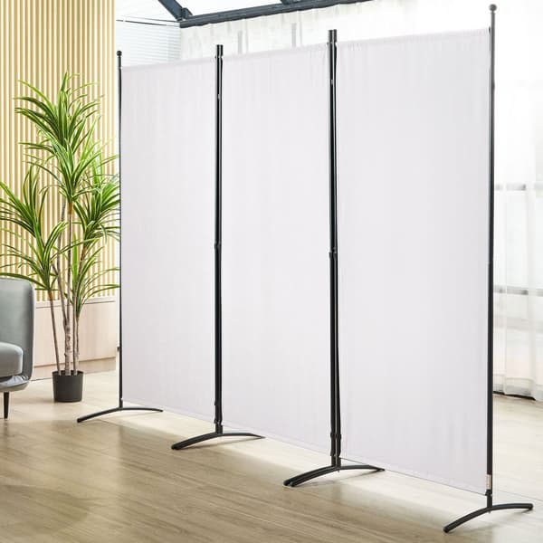 Rumdeler i stof, 6,1 fod, foldbare 3-paneled privatskærme til kontor, soveværelse og spisestue. Fritstående, hvid design.