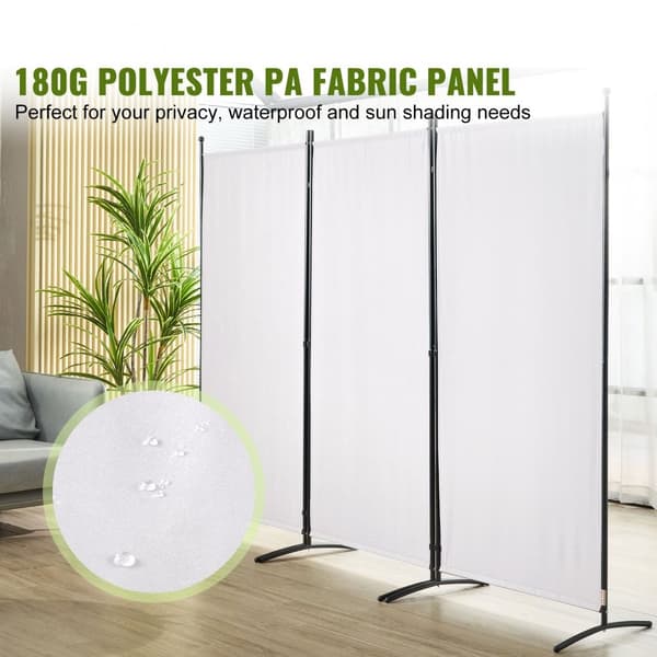 Rumdeler i stof, 6,1 fod, foldbare 3-paneled privatskærme til kontor, soveværelse og spisestue. Fritstående, hvid design.