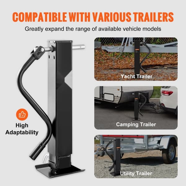 Trailer Jack, trailerkrog jack med 5400 kg kapacitet, ideel til løft af campingvogne, hestevogne, og både. Robust og praktisk håndtag.