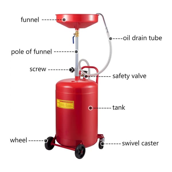 Spildolieaftapningstank, 20 gallon. Bærbar, luftdrevet beholder til olieskift. Justerbar højde og hjul til nem transport og olieafhentning.