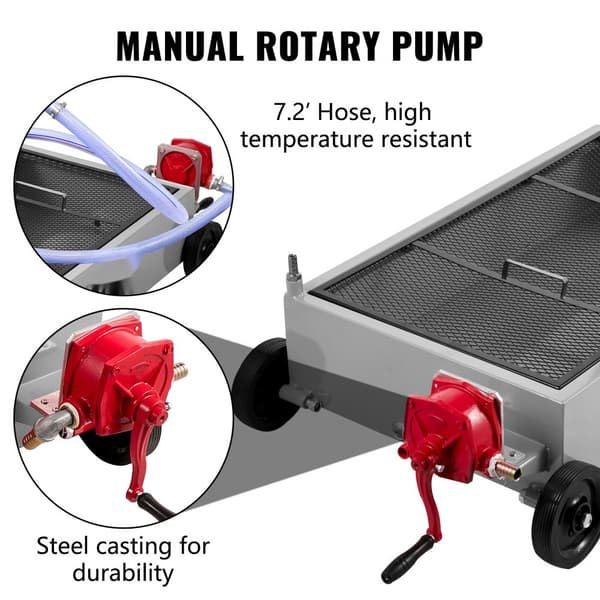 Olieaftapningsbeholder 15 gallon, 57L lavprofil med pumpe og slange. Perfekt til olieudskiftning af bil, SUV og lastbil. Foldbar hånd og