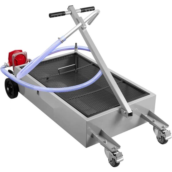 Olieaftapningsbeholder 15 gallon, 57L lavprofil med pumpe og slange. Perfekt til olieudskiftning af bil, SUV og lastbil. Foldbar hånd og