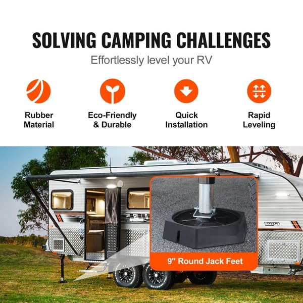 RV-nivelleringspuder - Permanent gummijackpude med 9" runde fødder, leveres i pakke med 6 stk. Ideel til camping og autocampere.
