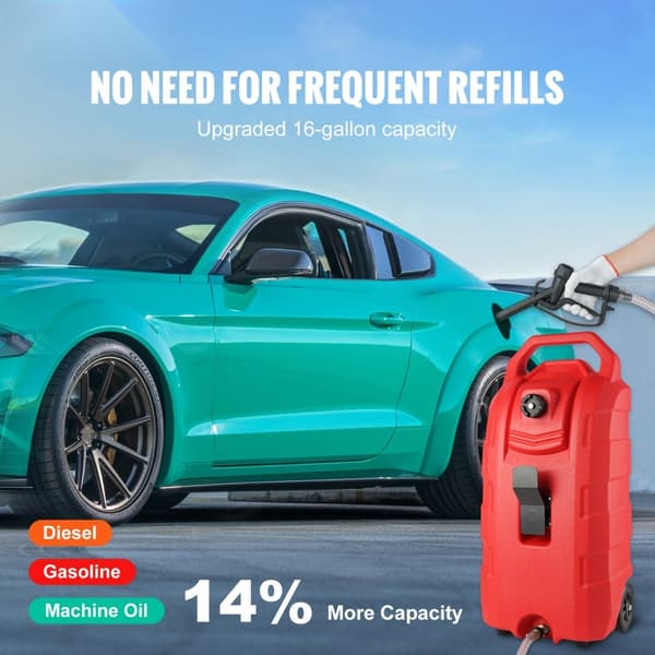16 Gallon Fuel Caddy bærbar brændstoftank 7,8 l/min med manuel dyse til nem opbevaring og transport af gas.