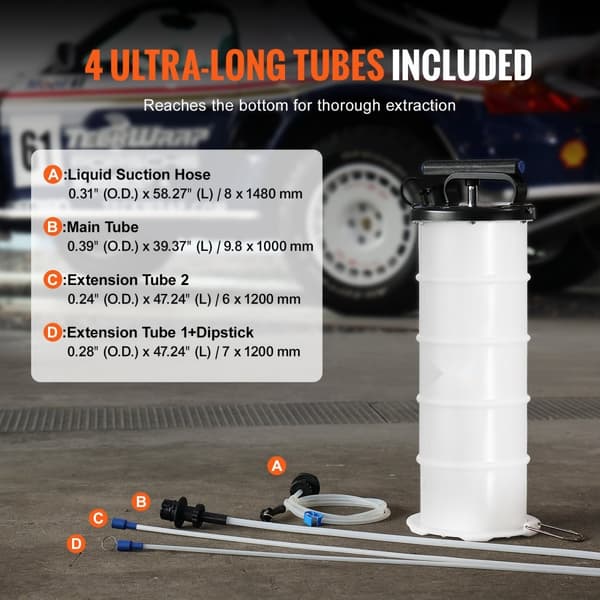 Nesteenpoistolaite, 1,74 gallonaa (6,5 l), manuaalinen öljynvaihtaja mittatikulla ja letkulla autoille.