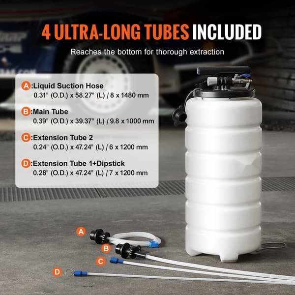 Væskeudsugning, 4 gallon (15 liter), pneumatisk/manuel olieskifter med vakuumvæskeudtrækker, sugeslange og målepind til bilvæsker.