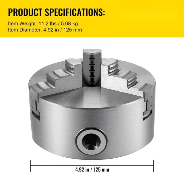 3 Backenfutter 125 mm, Dreibackenfutter 16 x 16 x 15 cm, Gjutjärn snurrfäste, självcenrering med hög precision.