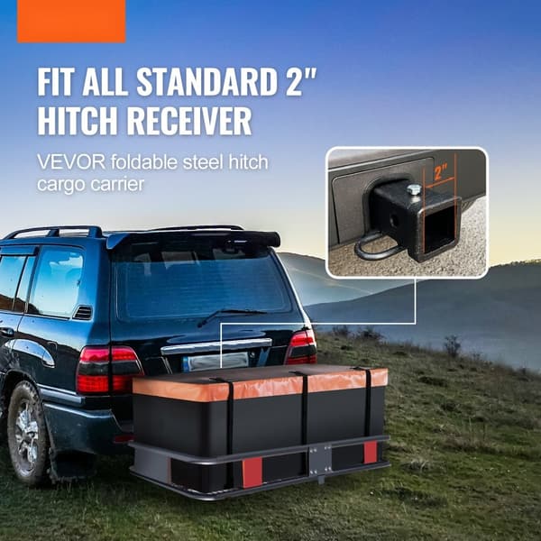 Hitch-lastholder, 60x24x6 tommer, foldbar stållastkurv til 500 lb bagage. Vandtæt taske og net, passer til 2" trækmodtager til SUV/pickup.