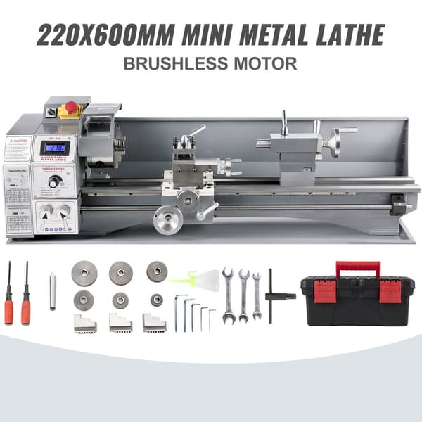 Mini snurrmaskin 220x600mm, 750W, metallbearbetning, precis och lättanvänd mini drejdbänk för metall.