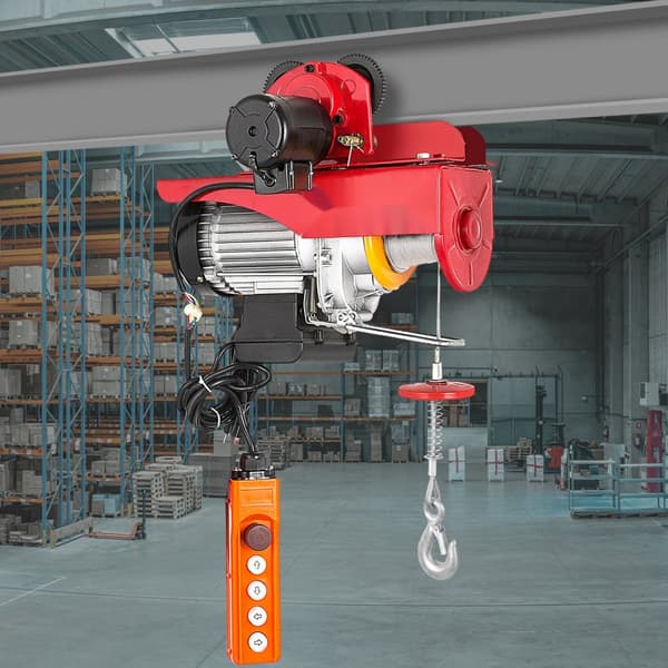 800Kg/1700Lbs Elektrisk trolleyhejs 1300W, Dobbelt hejsespil 12M/40Ft, gaffeltruck med stålpalleholder til garage.