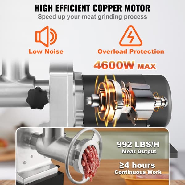 Tungt elektrisk köttkvarn 992 Lb/H kapacitet 1100W & korvstoppare.