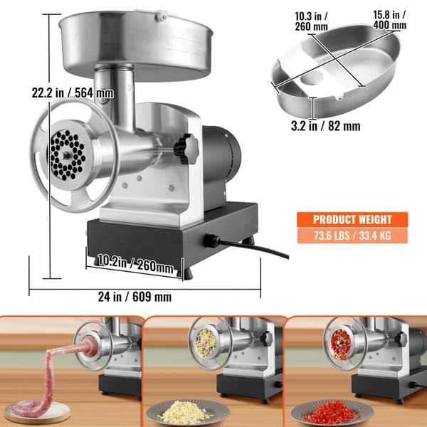 Tungt elektrisk köttkvarn 992 Lb/H kapacitet 1100W & korvstoppare.