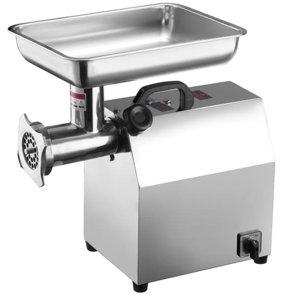 Elektrisk industrikødhakker, 8,3 Lb/min, 650 W (maks 4600 W). Inkl. 2 blade, 3 plader og pølsemaskine. Kommerciel kvalitet, rustfrit stål.