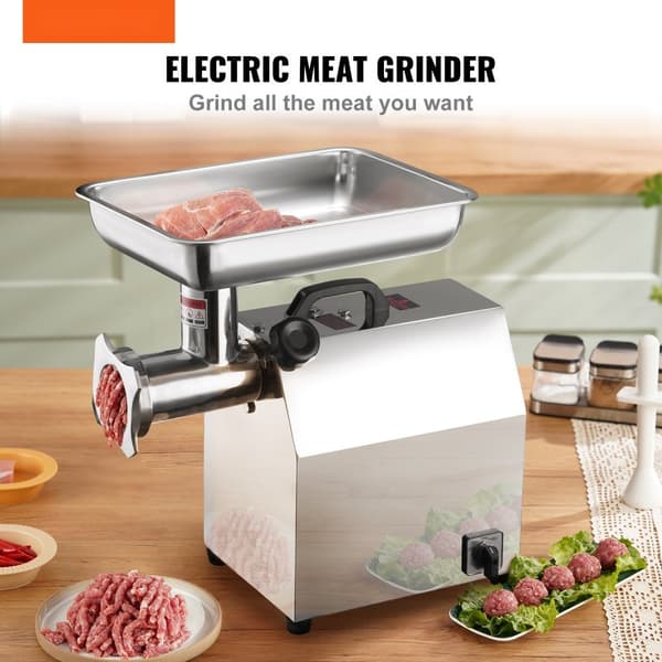 Elektrisk industrikødhakker, 8,3 Lb/min, 650 W (maks 4600 W). Inkl. 2 blade, 3 plader og pølsemaskine. Kommerciel kvalitet, rustfrit stål.