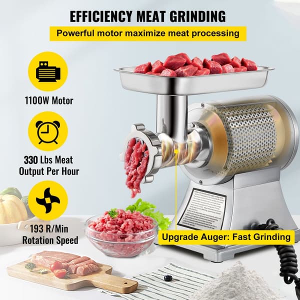8500 W kaupallinen ruostumaton teräs 450 lbs lihamylly, terälautanen makkaratäytteelle. Tehokas ja kestävä!