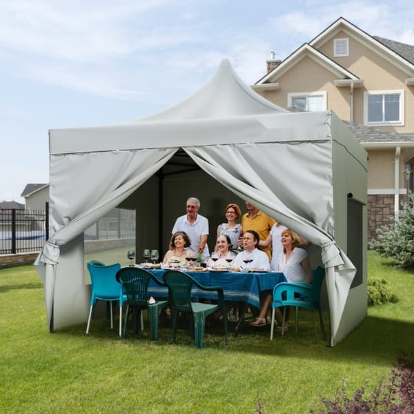 Pop Up Baldakintelt Udendørs Gazebo 10x10FT med Sidevægge & Taske - Hvidt Telt til Havefester