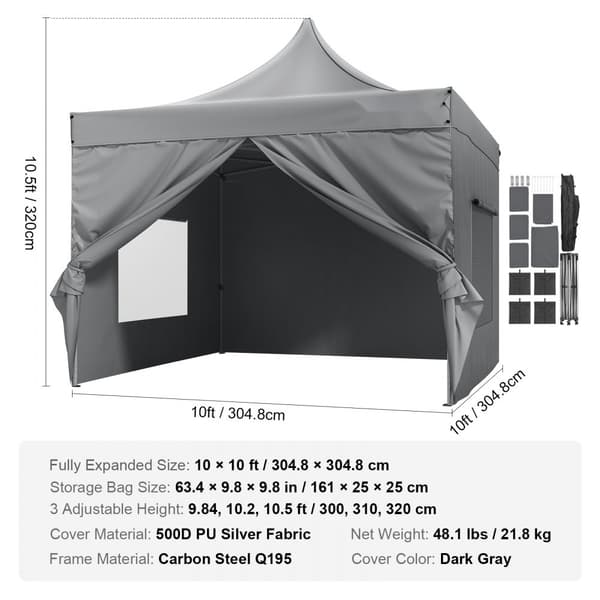 Pop Up Canopy Telt 10x10FT - Udendørs Gazebo med mørkegrå sidevægge til beskyttelse og komfort.