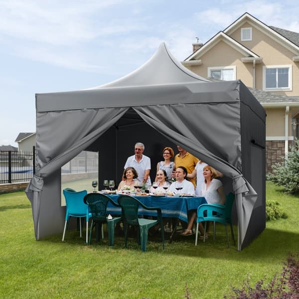 Pop Up Canopy Telt 10x10FT - Udendørs Gazebo med mørkegrå sidevægge til beskyttelse og komfort.