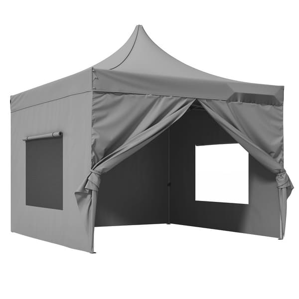 Pop Up Canopy Telt 10x10FT - Udendørs Gazebo med mørkegrå sidevægge til beskyttelse og komfort.