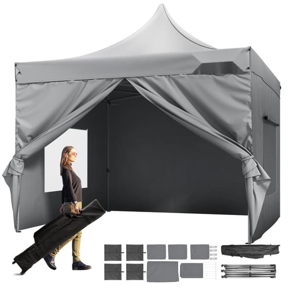 Pop Up Canopy Telt 10x10FT - Udendørs Gazebo med mørkegrå sidevægge til beskyttelse og komfort.