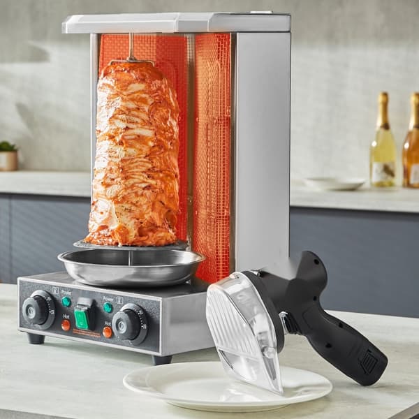 Elektrisk shawarma-kniv, trådløs, til Tyrkisk döner kebab. Effektiv kødskærer med 2 blades. Perfekt til madlavning!
