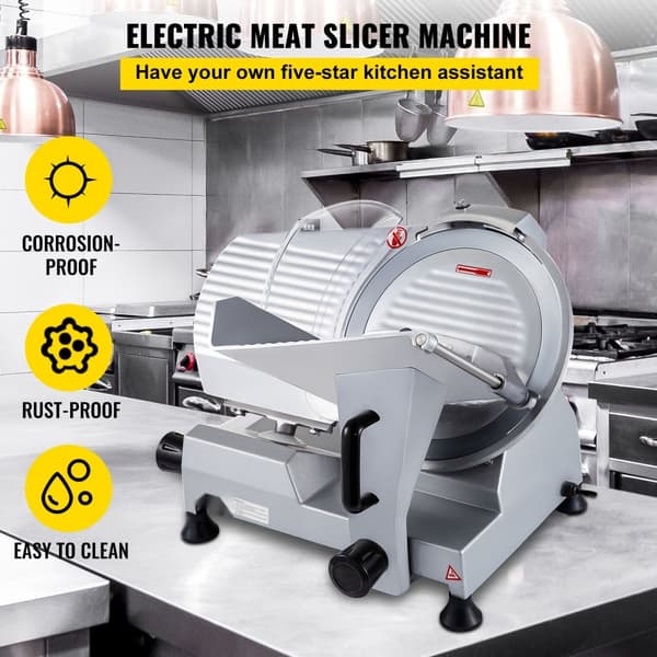 Kaupallinen 320 W Deli-lihaleikkuri, 12" hiiliterästerauta, säädettävä paksuus, 350-400 rpm, liha, juusto, vihannekset.