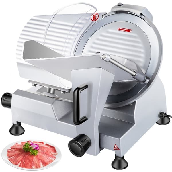 Kaupallinen 320 W Deli-lihaleikkuri, 12" hiiliterästerauta, säädettävä paksuus, 350-400 rpm, liha, juusto, vihannekset.