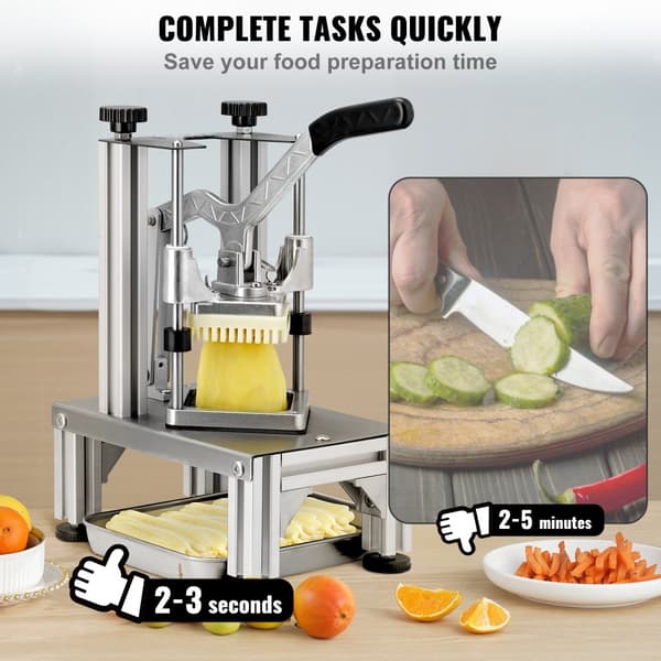 Kommerciel pommes fritesskærer med 4 udskiftningsblade (1/4" & 3/8"). Effektiv dicer, hakker og æblekræser. Ideel til restauranter!