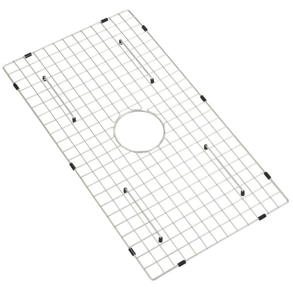Vaskbeskyttergitter i rustfrit stål, 28,5" x 15,6" med centrerede afløb og R20 hjørneradius. Ideelt til køkkenvask!