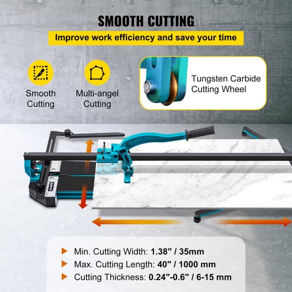 Tile Cutter 39in Skärverktyg med Laserguide, Enkelskena och Dubbla Fästen för Precisionskapning.