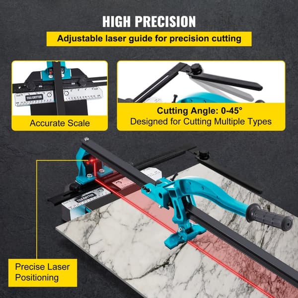 Tile Cutter 39in Skärverktyg med Laserguide, Enkelskena och Dubbla Fästen för Precisionskapning.