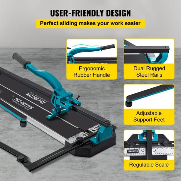 Tile Cutter 39in Skärverktyg med Laserguide, Enkelskena och Dubbla Fästen för Precisionskapning.