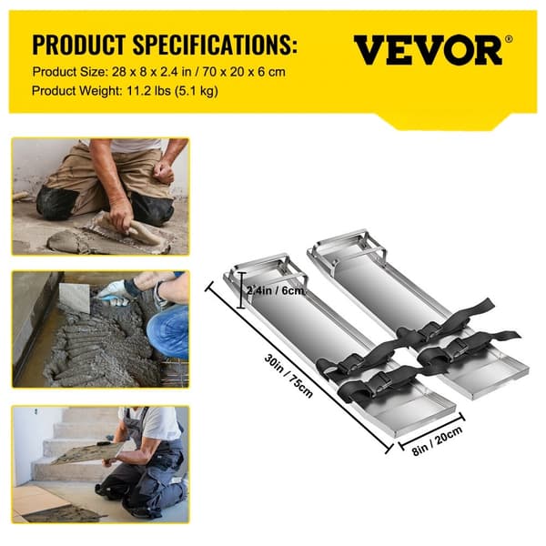 Beton-knæbrædder 30'' x 8'' slider, rustfrit stål, bevægelige skydere med stropper til cement og betonfinish.