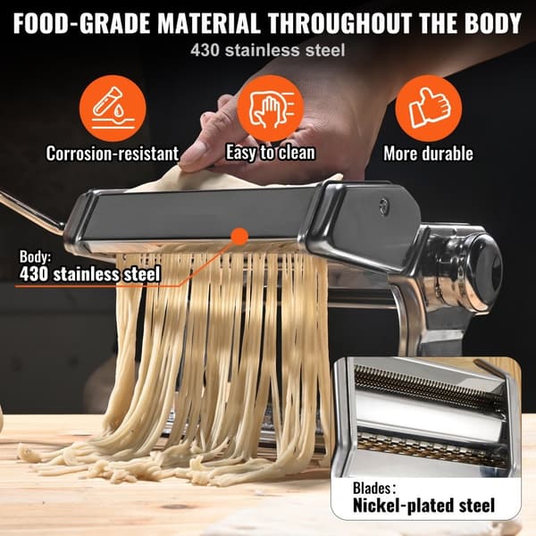 Pastamaskine, 9 justerbare tykkelser. Manual nudelrulle og cutter i rustfrit stål. Ideel til spaghetti og lasagne.