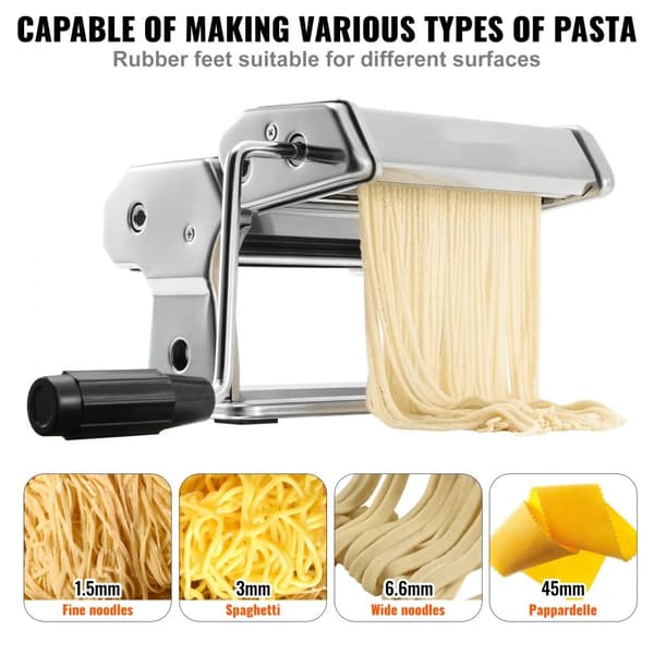 Pastamaskine, 9 justerbare tykkelser. Manual nudelrulle og cutter i rustfrit stål. Ideel til spaghetti og lasagne.