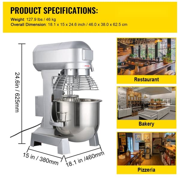 Kommerciel elektrisk food mixer med 10L kapacitet, 500W, justerbar til køkkenbrug. Ideel til madlavning og bagning.