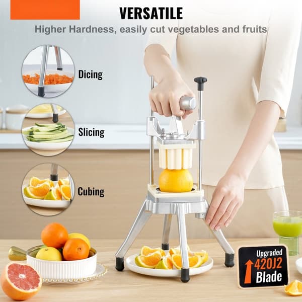 Kommerciel grøntsagshakker i rustfrit stål med 4 knive til pomfritter, effektiv til kartofler, tomater, løg og svampe.