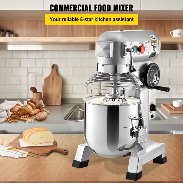 Kommersiel køkkenmaskine, 15Qt rustfrit stål, 850W robust elektrisk mixer med 3 hastigheder. Inkl. piskeris og dejkrog – ideel til bagerier og
