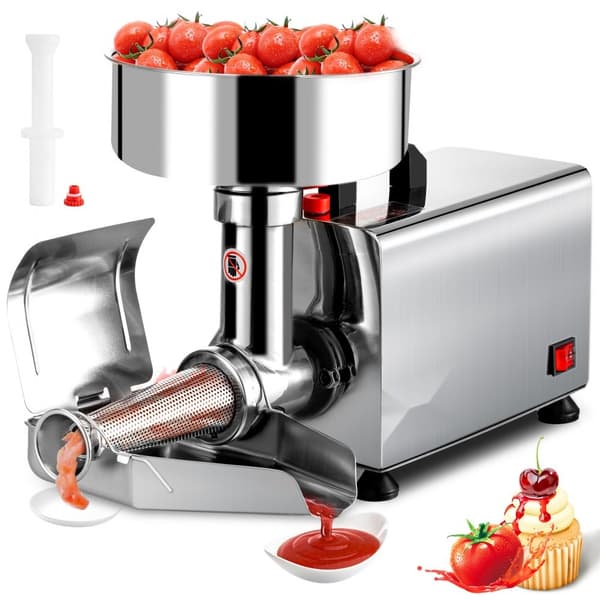 Elektrisk tomatfræser 370W i rustfrit stål, med kobbermotor. Producerer 90-160 kg tomatsauce i timen - ideel til madlavning og sauce.