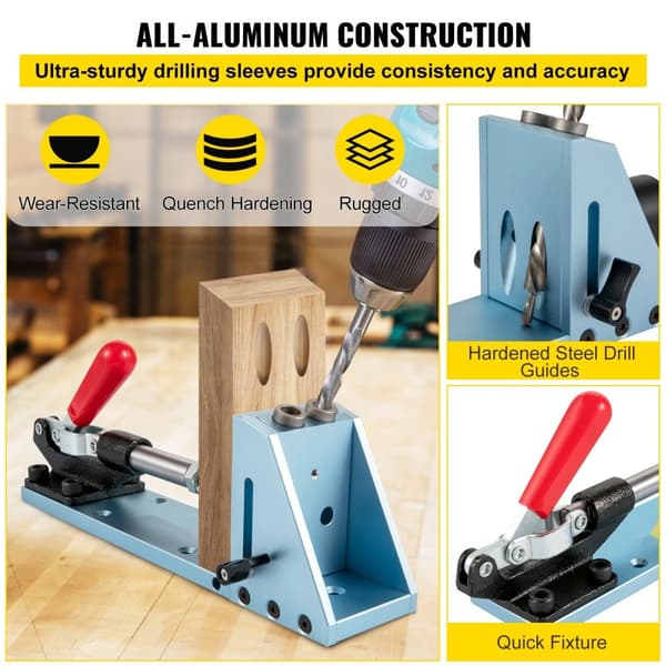 Pocket Hole Jig Kit, M4 justerbart & lättanvänt träbearbetningssystem, aluminiumstansning, fogvinkelverktyg för DIY.