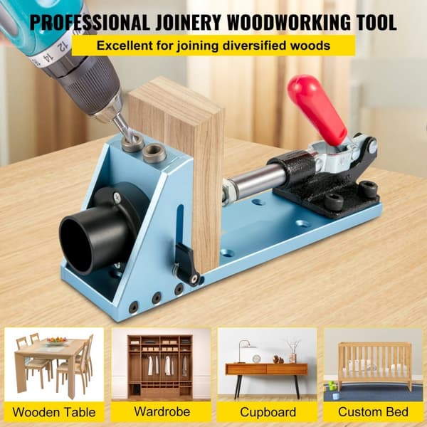 Pocket Hole Jig Kit, M4 justerbart & lättanvänt träbearbetningssystem, aluminiumstansning, fogvinkelverktyg för DIY.