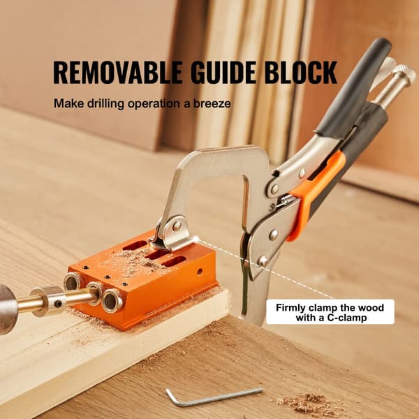Pocket Hole Jig-sæt med 34 dele: Inkluderer 11" C-klemme, bor, skruenøgler og værktøjskasse til gør-det-selv-projekter. Justerbart system.