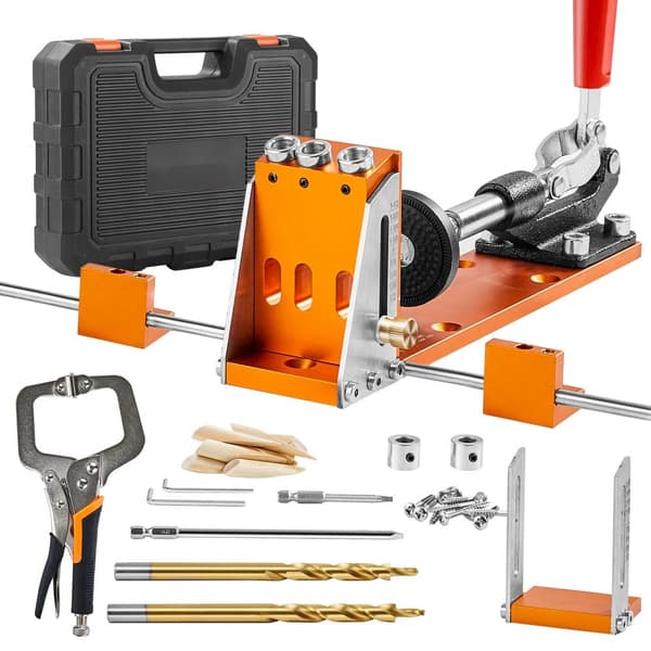 Pocket Hole Jig-sæt med 34 dele: Inkluderer 11" C-klemme, bor, skruenøgler og værktøjskasse til gør-det-selv-projekter. Justerbart system.
