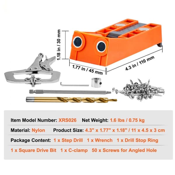 Pocket Hole Jig, 56 st Mini Jig system med 9" C-klämma, borr, skiftnyckel, skruvar för DIY-snickarprojekt.