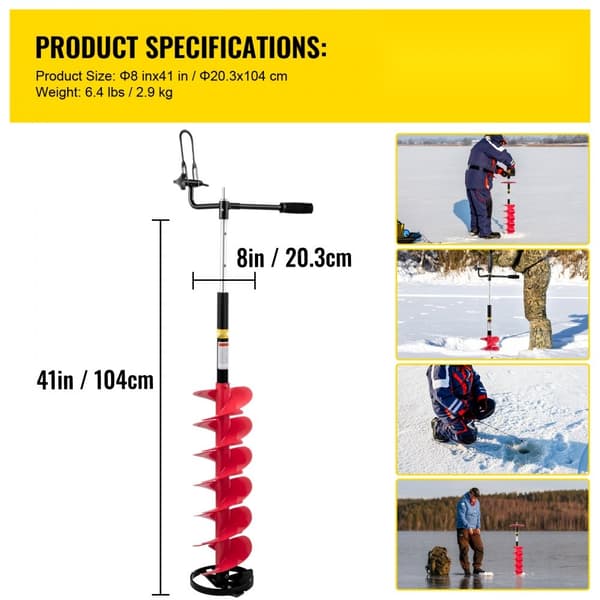 Jääpora 8,8 cm nailoniterällä, 41 cm pitkä, säädettävä jatkotanko, kumikahva ja vaihdettava terä jääkaloille.