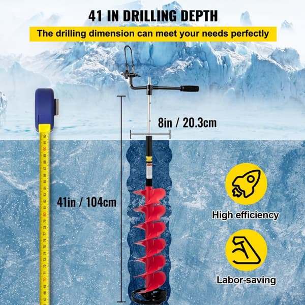 Jääpora 8,8 cm nailoniterällä, 41 cm pitkä, säädettävä jatkotanko, kumikahva ja vaihdettava terä jääkaloille.