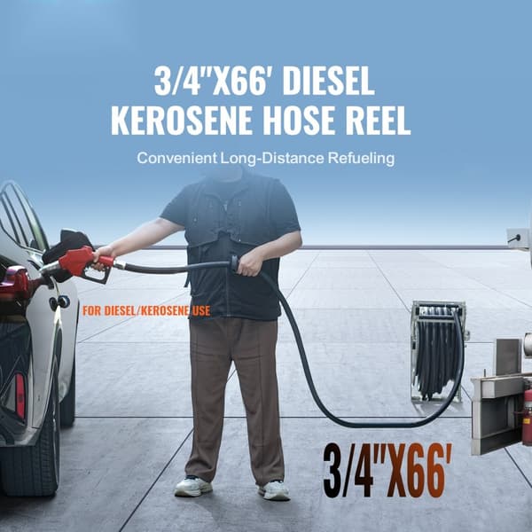 Kraftstoffslangrulle, infällbar dieselslangrulle, 3/4 tum x 20 meter, automatisk påfyllningsmunstycke