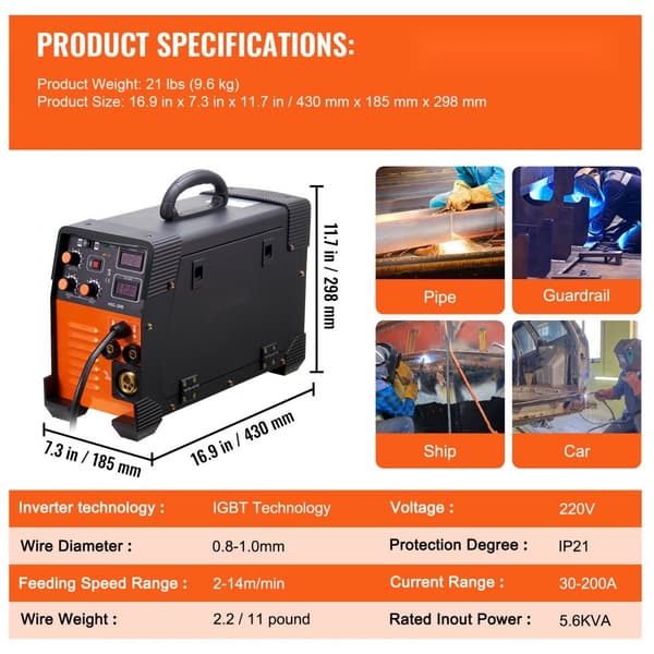 MIG Svetsare 200 Amp MIG TIG Bågsvets 3 i 1 220V IGBT DC Inverter Svetsmaskin med Digital Display Combo