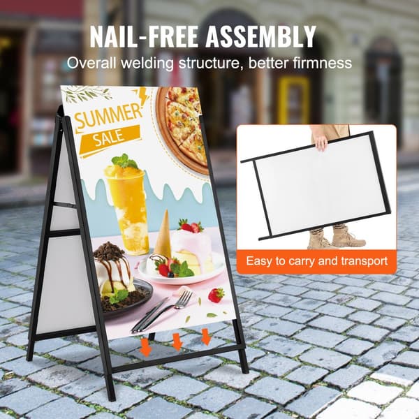A Frame Fortovsskjold, 24x36 tommer, holdbart dobbeltsidet skilt til udendørs sandwichreklame (kun ramme).