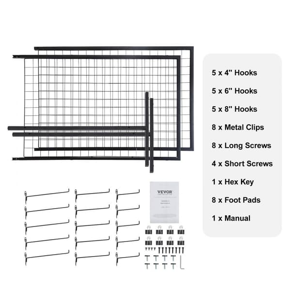 2' x 5,6' gittervægpaneler Tårn, 2-pak Wire Gridwall-stativ med T-base, dobbeltsidig til kunstudstillinger og detailvisning med ekstra klips og kroge.